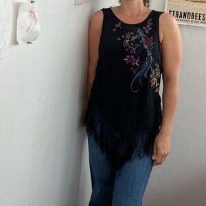Free People Sleeveless Embroidered Blouse with Tassels